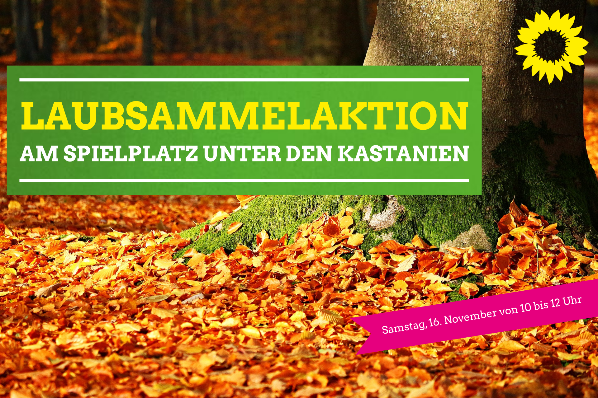 Laubsammelaktion am Spielplatz unter den Kastanien