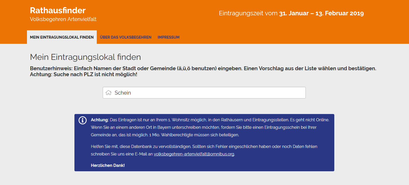 Rathausfinder: Wann kann ich wo für das Volksbegehren unterschreiben?