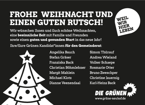 Frohe Weihnacht und einen guten Rutsch!